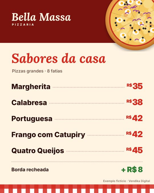 Arte de cardápio com sabores e preços