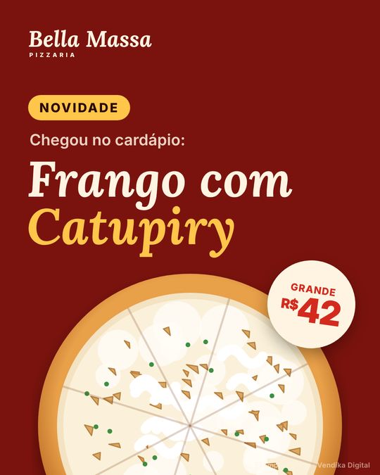 Arte de novidade: pizza de frango com catupiry